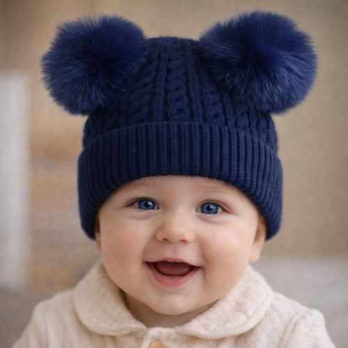 Βρεφικό Σκουφάκι Πλεκτό 2 Πον Πομ Blue cap pom pon 85572